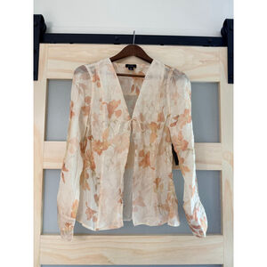 Halogen Sheer Floral Blouse Tie Front Long Sleeve Top Women’s Size M NWT